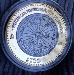 2013 MEXICO $100 HERENCIA NUMISMATICA SURIANA PROOF SILVER-BRASS ONE