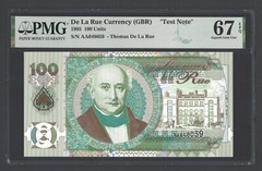 De La Rue (GBR), 100 Units, 1995, Thomas De La Rue,”Test Note” UNC Grade 67