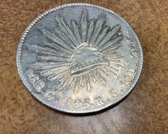 1895 GO MEXICO – Silver Eight Reales 8R Coin die crack at 8R weight 27 grams.