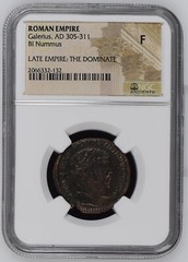 NGC ( F ) AE1 / Nummus of Galerius AD305-311 NGC Ancients Certified Roman Bronze