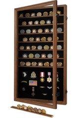 Military Challenge Coin Display Case Wall Mount Lockable Felt Back Cabinet Box