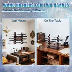 Wand Holder, 5 Tiered Wood Display Stand, Wall Mount & Desktop – Ideal