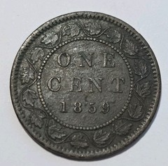 1859 Canada One Cent Queen Victoria Laurel Wreath, Wreath With Vines, Dark