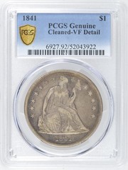 1841 SEATED LIBERTY DOLLAR PCGS VF DETAIL SOLID LOOKING COIN