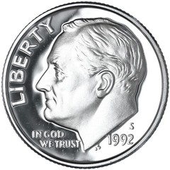 1992 S Roosevelt Dime Gem DCam Proof 90% Silver