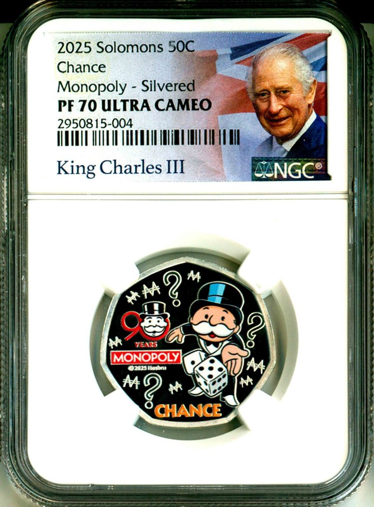 2025 50c Solomon Islands Monopoly Chance Silvered (Silver Plated) NGC PF70 UC