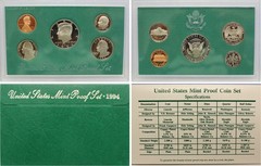 1994 Proof set CN-Clad Kennedy Half dollar Washington – (OGP) 5 coins