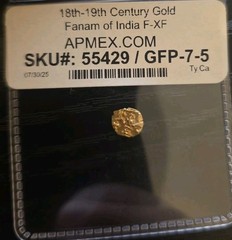18th-19th Century India Gold Fanam F-XF APMEX Sealed Ancient Gold Coin