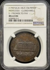 1790’S Conder Token NGC MS-63 BN MIDDLESEX – CLERKENWELL E: I PROMISE TO PAY