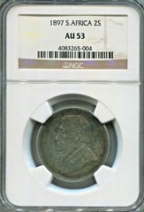 ZAR – BEAUTIFUL HISTORICAL NGC GRADED SILVER 2 SHILLINGS, 1897, KM# 6