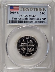 2019-S 25C PCGS MS66- Clad San Antonio Missions Quarter – First Strike