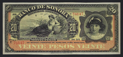 1897-1911 Mexico Banco de Sonora 20 Pesos – Unc Remainder