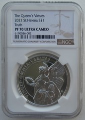 NGC PF70 Great Britain UK St.Helena 2021 Queen’s Virtues Truth Silver Coin 1oz
