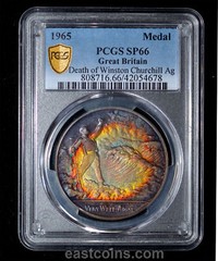 PCGS SP66 1965 Great Britain Death of Winston Churchill Silver Medal toned