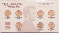 1982 LINCOLN CENT (ALL 7 VARIETIES) SET NICE COLLECTOR SET IN DISPLAY CASE #99