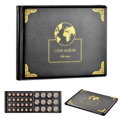 300 Pockets PU Leather Coin Collection Album Book with Flap for Currency Storage