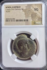 200BC-151BC Ancient Celtic Iberian Coin NGC Graded Walking Sphinx Castulo Rare