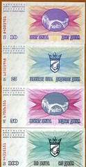 SET, Bosnia-Herzegovina, 10;25;50;100 Dinara, 1992, Picks 10;11;12;13 UNC