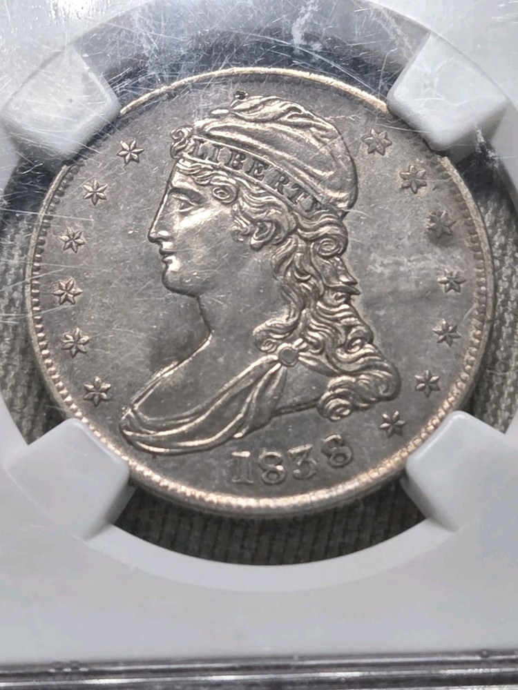 1838 CAPPED BUST REEDED HALF DOLLAR -NGC AU DETAILS OBV DAMAGE CLEANED
