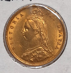 1887 Great Britain Half Sovereign Gold Coin of Queen Victoria AU
