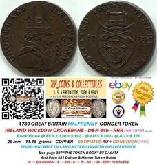 1789 GB ½ PENNY CONDER TOKEN – WICKLOW CRONEBANE – D&H 44 b – RRR !! – CT 1202