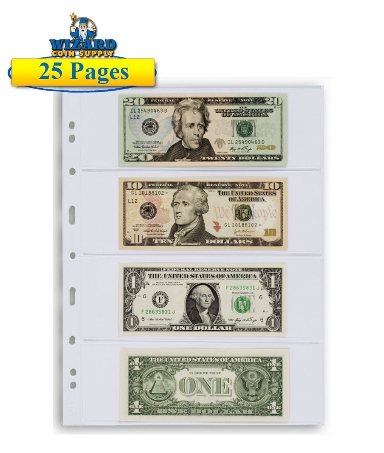 25 Lighthouse Grande 4 Pocket Clear Album Pages For Modern Bills Archival Sheets