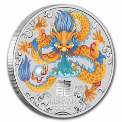 2024 COLORED Lunar Year of the Dragon 5oz Silver $8 Coin In Capsule