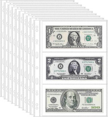 30 Sheets 180-Pocket Currency Sleeves for Bills, Banknotes & Coupons with 11-Hol