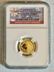 Australia 2015 Perth Mint Half Sovereign 15 Dollars Gold NGC PF70 UC Sku# 4892