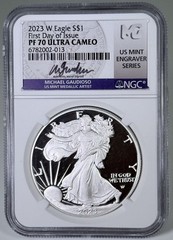 2023 W $1 Proof Silver Eagle NGC PF70 UCAM First Day of Issue Gaudioso Signature