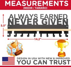 Premium Trophy Medal Display Shelf Metal Wall Mount Awards Rack Hooks