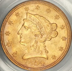 1854 $2.50 Liberty Quarter Eagle PCGS MS63
