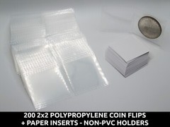 200 2″ Polypropylene Coin Flips+paper inserts – 2×2 plastic PVC-free holders