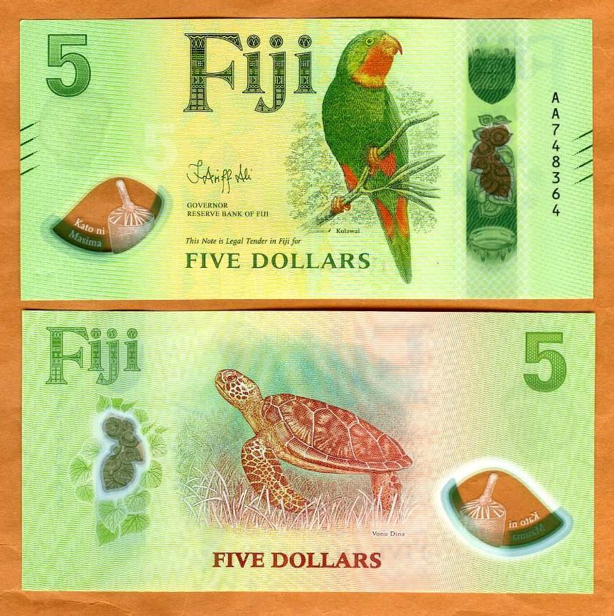 FIJI, $5, ND (2026) , P-125a, UNC, Polymer, Parrot, Turtle