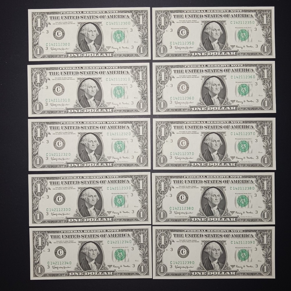 10 Sequential Series 1963A $1 Dollar Bills Crisp Gem Uncirculated FRN Lot