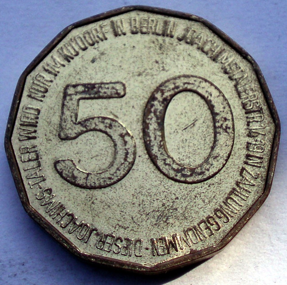 GERMANY, BERLIN 50 JOACHIMSTALER 1977 23mm 8g Brass FF3.1