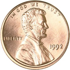 1992 P Lincoln Memorial Penny BRILLIANT UNCIRCULATED