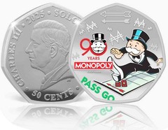 2025 50c Solomon Islands Monopoly Pass Go Silvered (Silver Plated) NGC PF70 UC