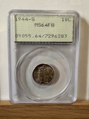 1944-S Mercury Dime PCGS Rattler MS64FB Full Bands Old Holder Gem Silver BU