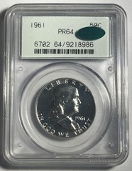 1961 PROOF FRANKLIN SILVER HALF DOLLAR GRADED PCGS PR64 CAC GEN 2 OGH OLD HOLDER