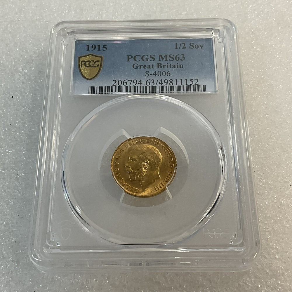 1915 1/2 Sovereign Gold Coin S-4006 Great Britain MS63 Geogivs V Gnumismatist