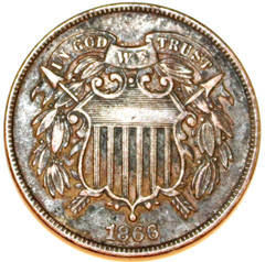 1866 CHOICE EXTRA FINE TWO CENT PIECE – #4897