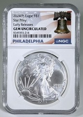 2024 (P) $1 Silver Eagle Star Privy Release NGC GEM Uncirculated Early Releases