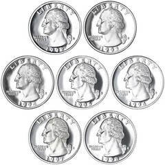 1992-1998 S Washington Quarters 90% Silver Gem DCam Proof Run 7 Coin Set