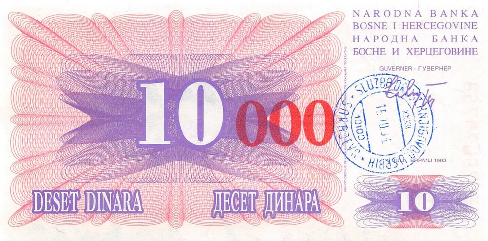 Bosnia-Herzegovina 10,000 Dinars 15.10.1993 Series FF Uncirculated Banknote WT