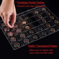 10 Sheets 30-Pocket Coin Collecting Binders Pages, Coin Collection Supplies C…