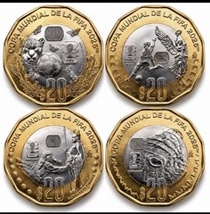 Full Set 4 Mexico 20 Pesos FIFA World Cup 2026 Commemorative Coins UNC