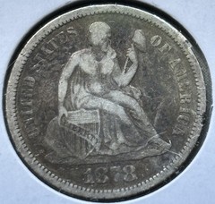 1878 Seated Liberty Silver Dime – Bold Full LIBERTY – F/VF – Original Toning