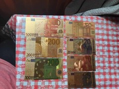 7 Pcs Different Europe Crafts Banknotes Colorful Golden Colors Notes Money
