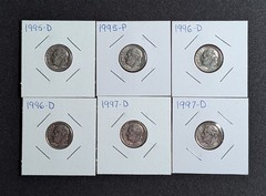1994D,95P,96D,96D,97D,97D Roosevelt Dimes AU++/Unc Lot 26D02 FREE SHIPPING!